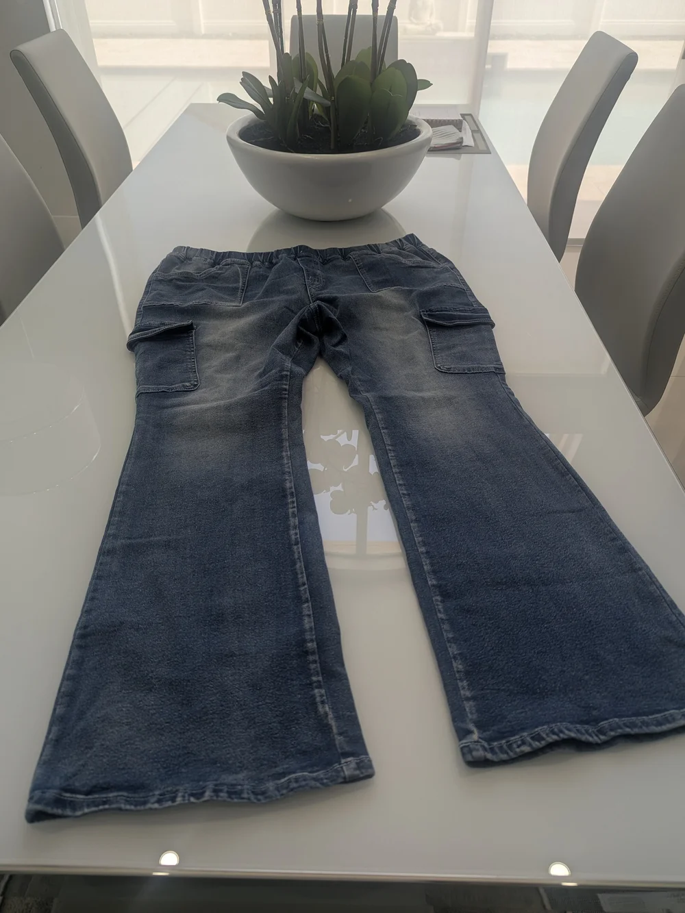 Women’s Blue Cargo Flare Jeans